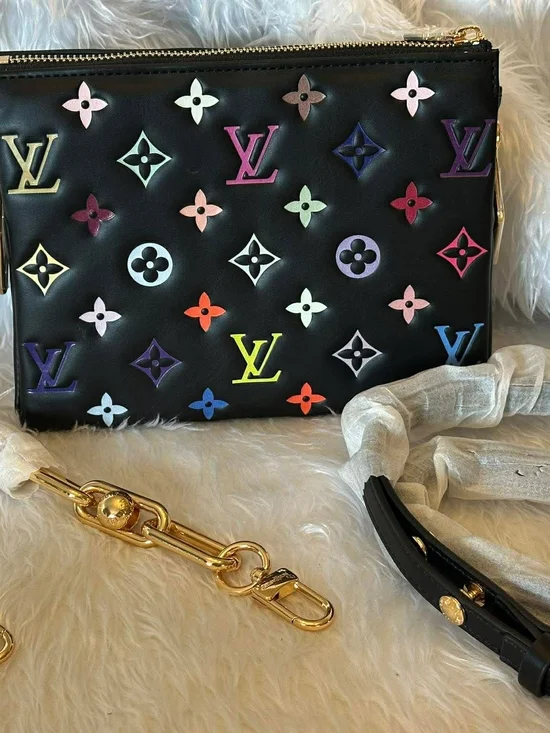 Mirror With Box Black Leather Crossbody with Multicolor Monogram Accents - Picture 2 of 6